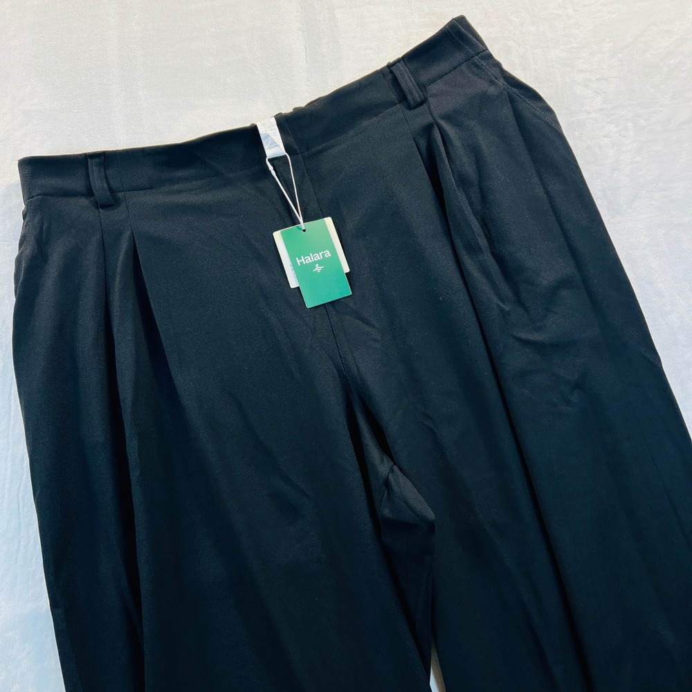 Halara Black Wide Leg Pleated Waffle Knit Work Pants Plus Size 3X Reguar